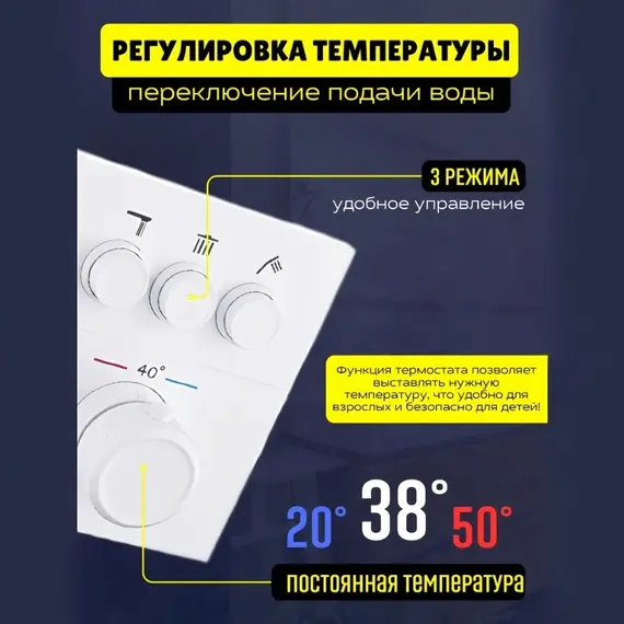 Душевая система ACWEN 1301F с термостатом, встраиваемая с изливом