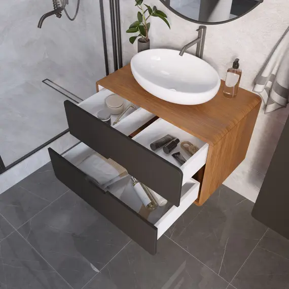 Тумба подвесная 1Marka Vortex  2я орех ноче тортона/монолит найт