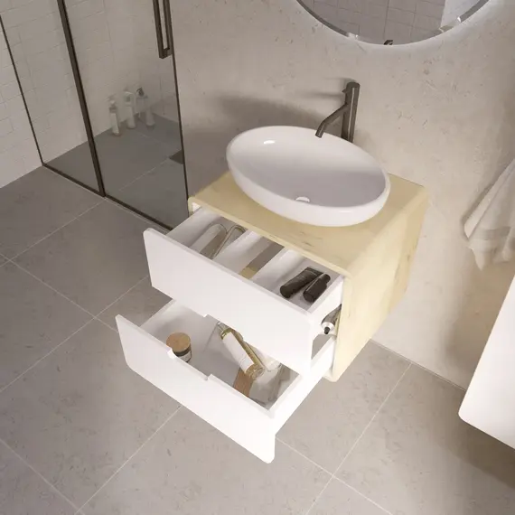 Тумба подвесная 1Marka  Vortex 2я орех лучистый солнечный/супер айс белая