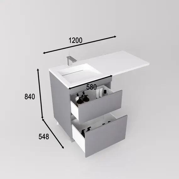Раковина над стиральной машиной  ESTETUS ЛЕОН 1200*549 правая/левая