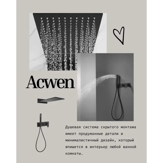 Душевая система ACWEN 2210B встраиваемая, черная матовая