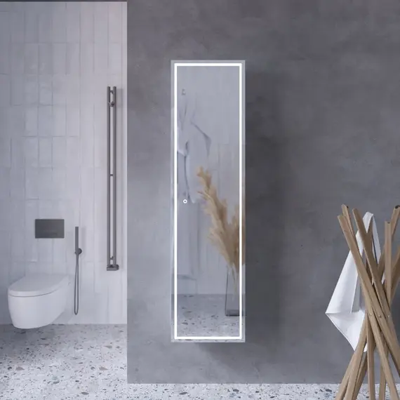 Пенал подвесной 1Marka  Pillar 420х186х1600П 1д белая аляска зеркальный с подсветкой