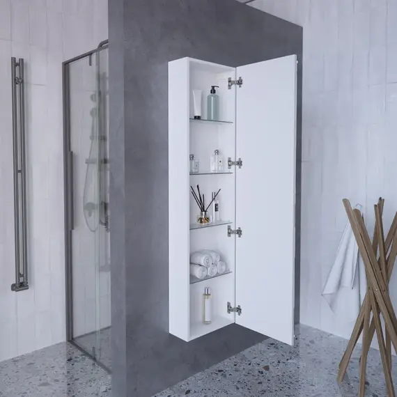 Пенал подвесной 1Marka  Pillar 420х186х1600П 1д белая аляска зеркальный с подсветкой