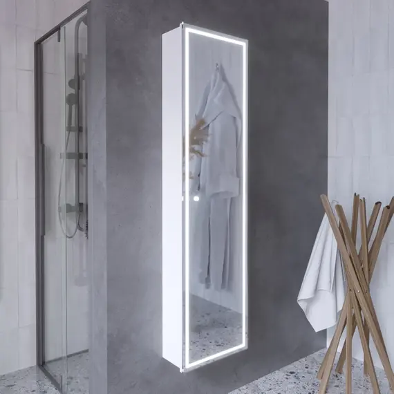 Пенал подвесной 1Marka  Pillar 420х186х1600П 1д белая аляска зеркальный с подсветкой