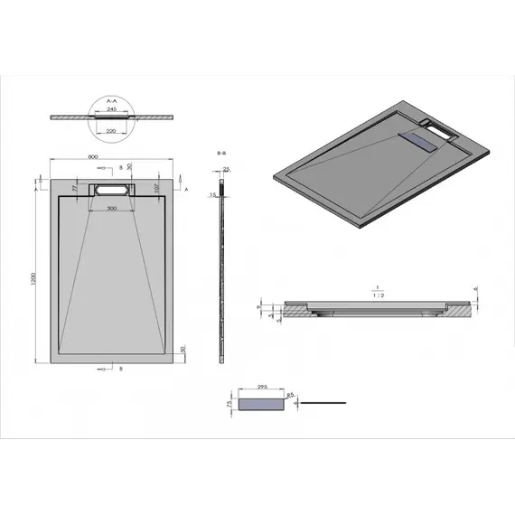 Поддон из искусственного камня ESBANO ESP-LM128CB  120х80