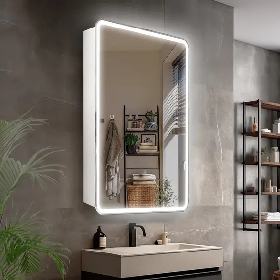 Зеркало-шкаф "Каре 40*80 универсальное" с подсветкой, сенсор с диммером на зеркале