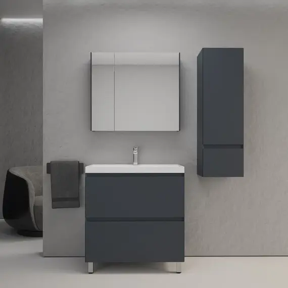 Тумба напольная Style line "Манхэттен 100/80/70/60" ЭМАЛЬ с раковиной ASTI , 2 ящика , PLUS, графит