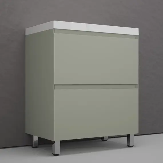 Тумба напольная Style line "Манхэттен 100/80/70/60" ЭМАЛЬ с  раковиной ASTI , 2 ящика ,PLUS ,олива