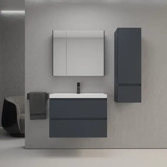 Тумба подвесная "Манхэттен 100/80/70/60" ЭМАЛЬ с раковиной  ASTI , 2 ящика PLUS графит