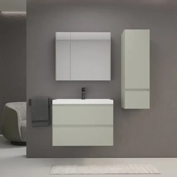 Тумба подвесная "Манхэттен 100/80/70/60" ЭМАЛЬ с раковиной  ASTI , 2 ящика PLUS олива