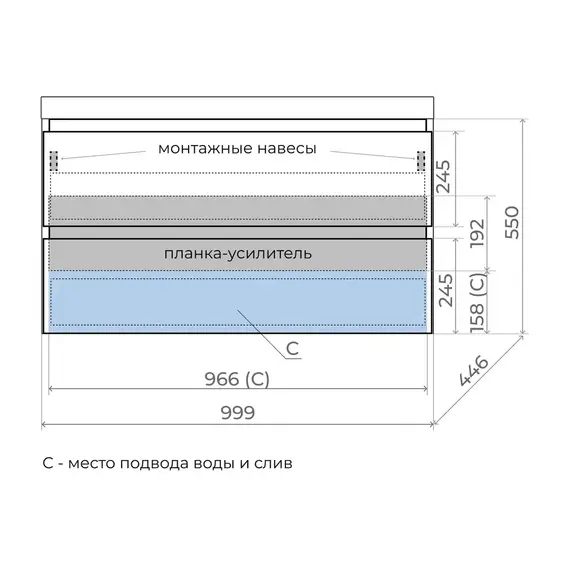 Тумба подвесная "Манхэттен 100/80/70/60" ЭМАЛЬ с раковиной  ASTI , 2 ящика PLUS графит