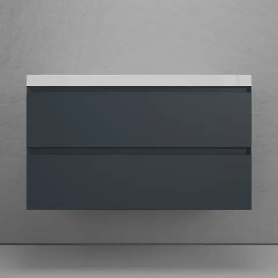 Тумба подвесная "Манхэттен 100/80/70/60" ЭМАЛЬ с раковиной  ASTI , 2 ящика PLUS графит