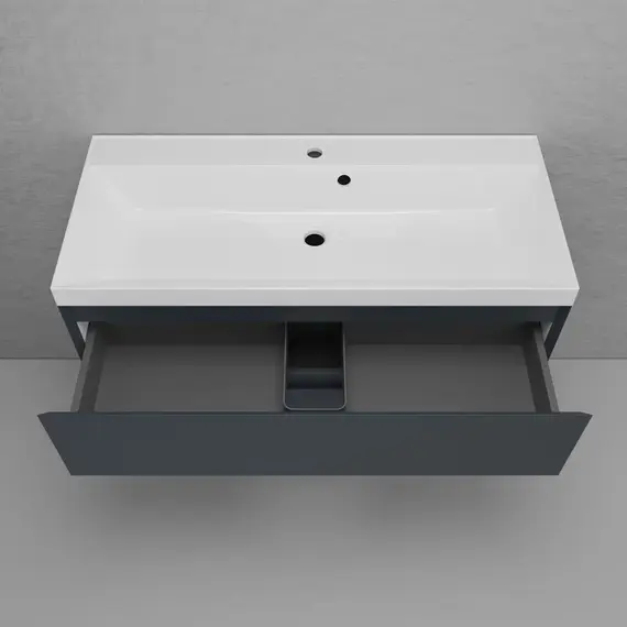 Тумба подвесная "Манхэттен 100/80/70/60" ЭМАЛЬ с раковиной  ASTI , 2 ящика PLUS графит