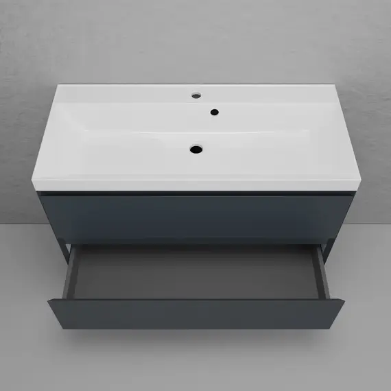 Тумба подвесная "Манхэттен 100/80/70/60" ЭМАЛЬ с раковиной  ASTI , 2 ящика PLUS графит