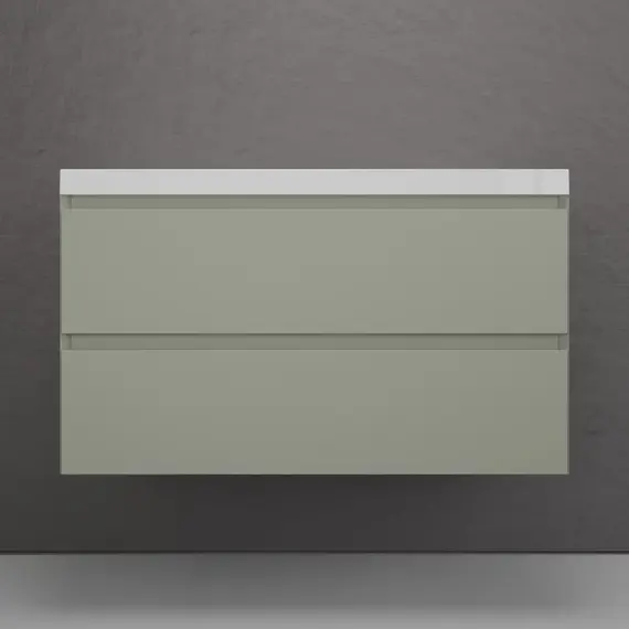 Тумба подвесная "Манхэттен 100/80/70/60" ЭМАЛЬ с раковиной  ASTI , 2 ящика PLUS олива