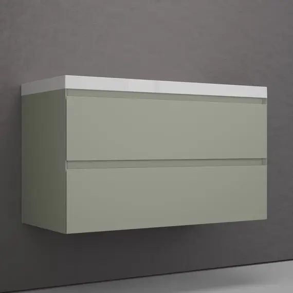 Тумба подвесная "Манхэттен 100/80/70/60" ЭМАЛЬ с раковиной  ASTI , 2 ящика PLUS олива