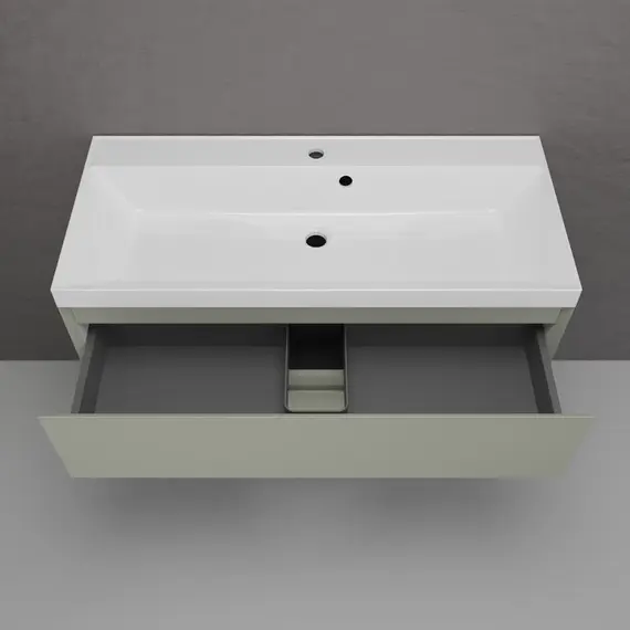 Тумба подвесная "Манхэттен 100/80/70/60" ЭМАЛЬ с раковиной  ASTI , 2 ящика PLUS олива