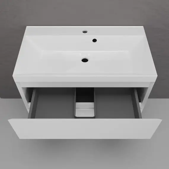 Тумба подвесная "Манхэттен 100/80/70/60" ЭМАЛЬ с  раковиной  ASTI , 2 ящика ,PLUS , белый матовый