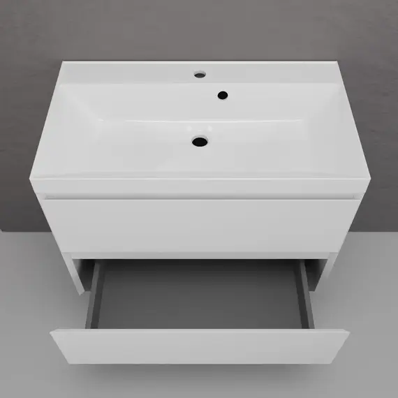 Тумба подвесная "Манхэттен 100/80/70/60" ЭМАЛЬ с  раковиной  ASTI , 2 ящика ,PLUS , белый матовый