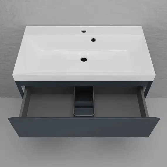 Тумба подвесная "Манхэттен 100/80/70/60" ЭМАЛЬ с раковиной  ASTI , 2 ящика PLUS графит