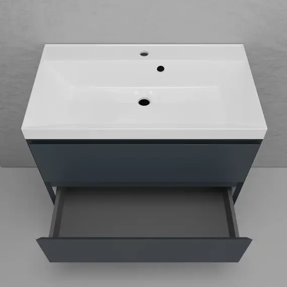 Тумба подвесная "Манхэттен 100/80/70/60" ЭМАЛЬ с раковиной  ASTI , 2 ящика PLUS графит