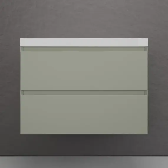 Тумба подвесная "Манхэттен 100/80/70/60" ЭМАЛЬ с раковиной  ASTI , 2 ящика PLUS олива