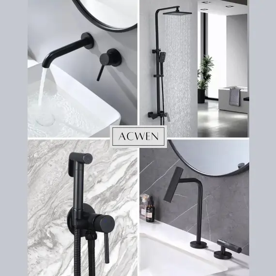 Смеситель для раковины скрытого монтажа ACWEN 6605B черный