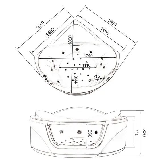 Акриловая гидромассажная ванна Gemy G9247 K  165*165