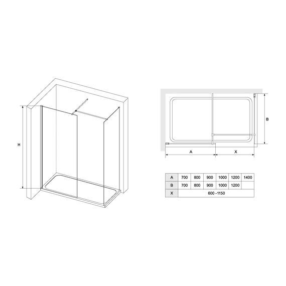 Перегородка для душа RGW WA-020B (WA-010B (2 шт.) + S-1220 B)