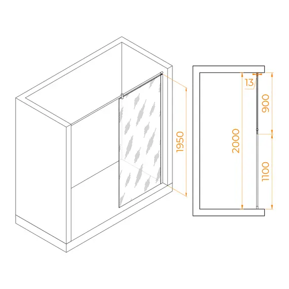 Перегородка для душа RGW WA-034 прозрачное/хром