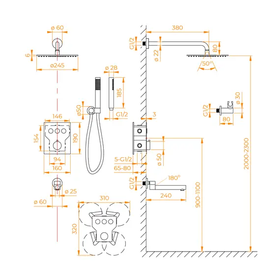 Душевая система встраиваемая RGW SP-370B