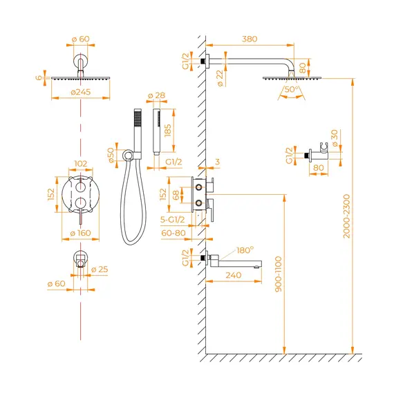 Душевая система встраиваемая RGW SP-55G