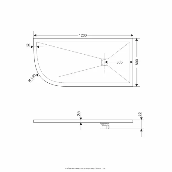 Душевой поддон асимметричный RGW ST/AL-W Белый