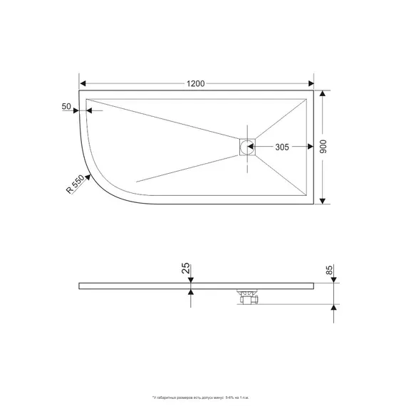 Душевой поддон асимметричный RGW ST/AL-W Белый