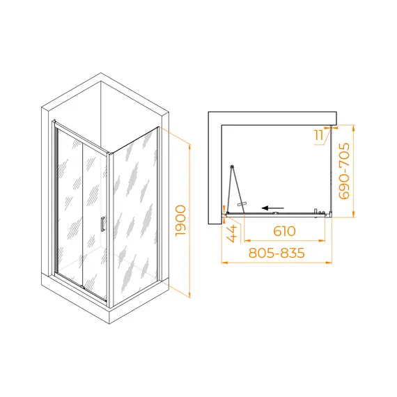 Душевой уголок RGW PA-142 (PA-21+Z-050-5) прозрачное/хром