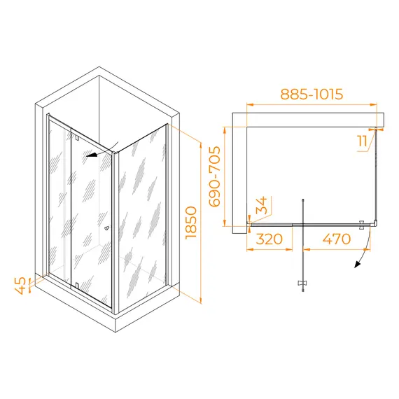 Душевой уголок RGW PA-44B (PA-02B + Z-050-1B)
