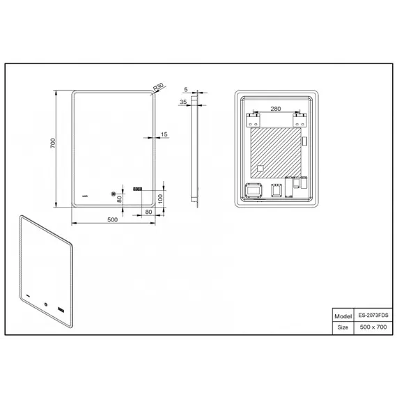 Зеркало со встроенной подсветкой Esbano ES-2073FDS/HDS  50х70