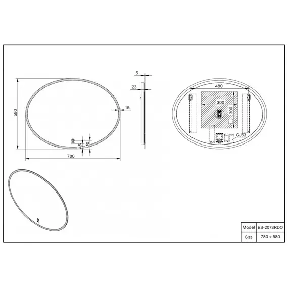 Зеркало со встроенной подсветкой Esbano ES-2073 RDO/KDO