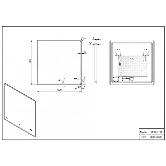 Зеркало со встроенной подсветкой Esbano ES-2073 TDS 80x80