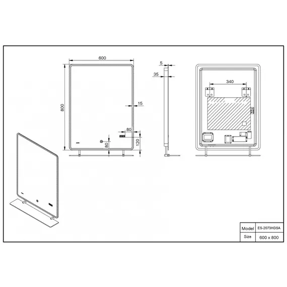 Зеркало со встроенной подсветкой Esbano ES-2073 HDSA 60x80(с полочкой)