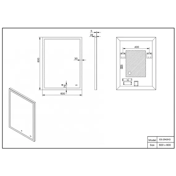 Зеркало со встроенной подсветкой Esbano ES-2542 HD 60х80
