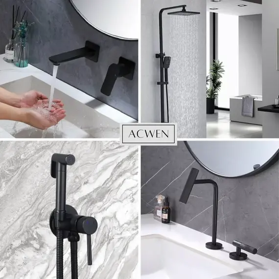 Смеситель для раковины скрытого монтажа ACWEN 6616B  черный матовый