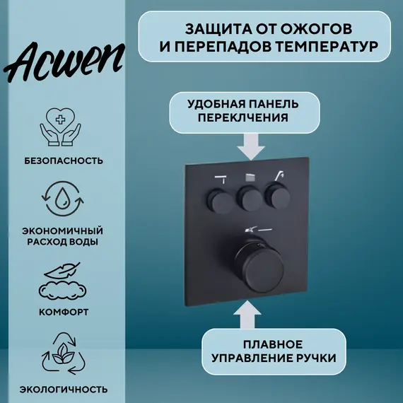 Душевая система ACWEN 1301B с термостатом, встраиваемая с изливом