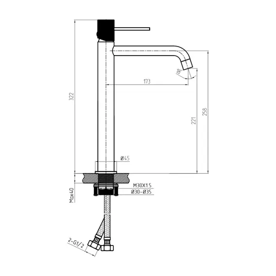 Смеситель для раковины AVS Pulse высокий, оружейная сталь