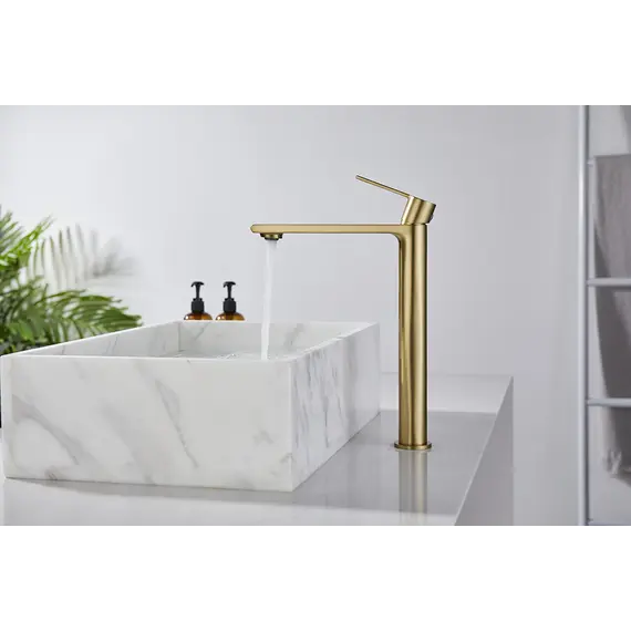 Смеситель для раковины AVS Elegant высокий, брашированное золото