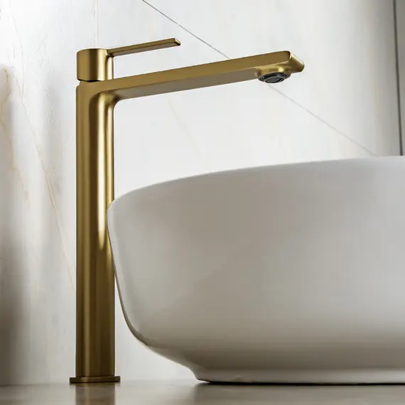 Смеситель для раковины AVS Elegant высокий, брашированное золото