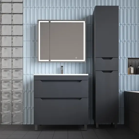 Тумба напольная Style line "Остин" с раковиной Фортуна 2 ящ графит эмаль PLUS