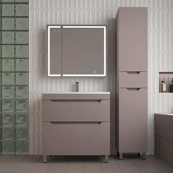 Тумба напольная Style line  "Остин" с раковиной Фортуна 2 ящ тауп темный эмаль PLUS