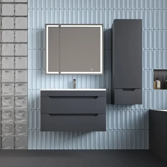 Тумба подвесная Style line "Остин" с раковиной  Фортуна 2 ящ графит эмаль PLUS