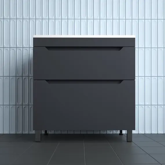 Тумба напольная Style line "Остин" с раковиной Фортуна 2 ящ графит эмаль PLUS